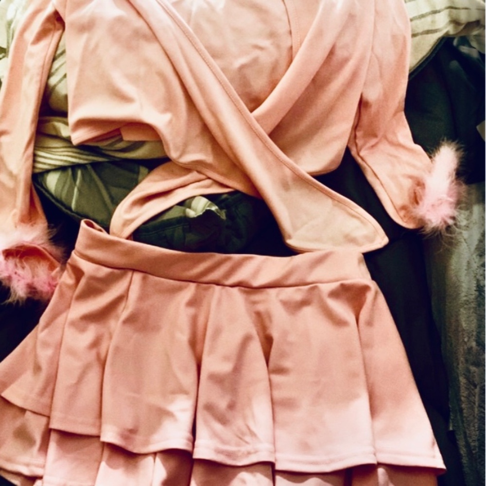 Barbie for Halloween? Criss Cross top with fur wrists and matching skirt